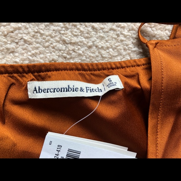 Abercrombie & Fitch Copper Brown Havana Gold Satin Slip MIDI Dress Slit Scoop S - Picture 8 of 8